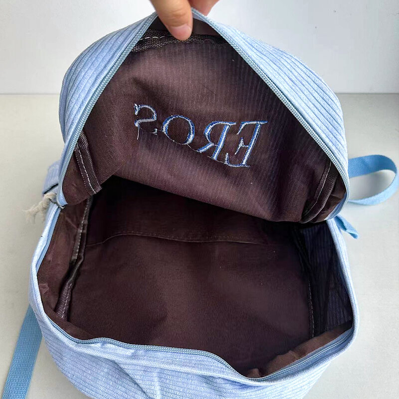 Ransel korduroi anak laki-laki perempuan ransel sekolah nama kustom untuk tas sekolah remaja tas bahu bersulam nama perjalanan