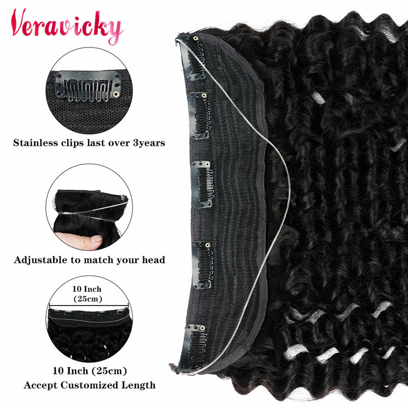 Veravicky-extensiones de cabello humano Remy de una pieza, extensiones de cabello Natural ondulado profundo, con alambre de pescado ajustable, 100g, 120g, 150g