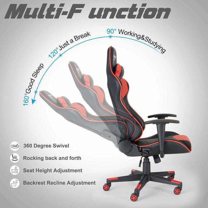 Chaise de jeu ergonomique à dossier haut, chaise de jeu vidéo, chaises de jeu d'ordinateur de course, chaise de jeu à percussion, réglable, direction