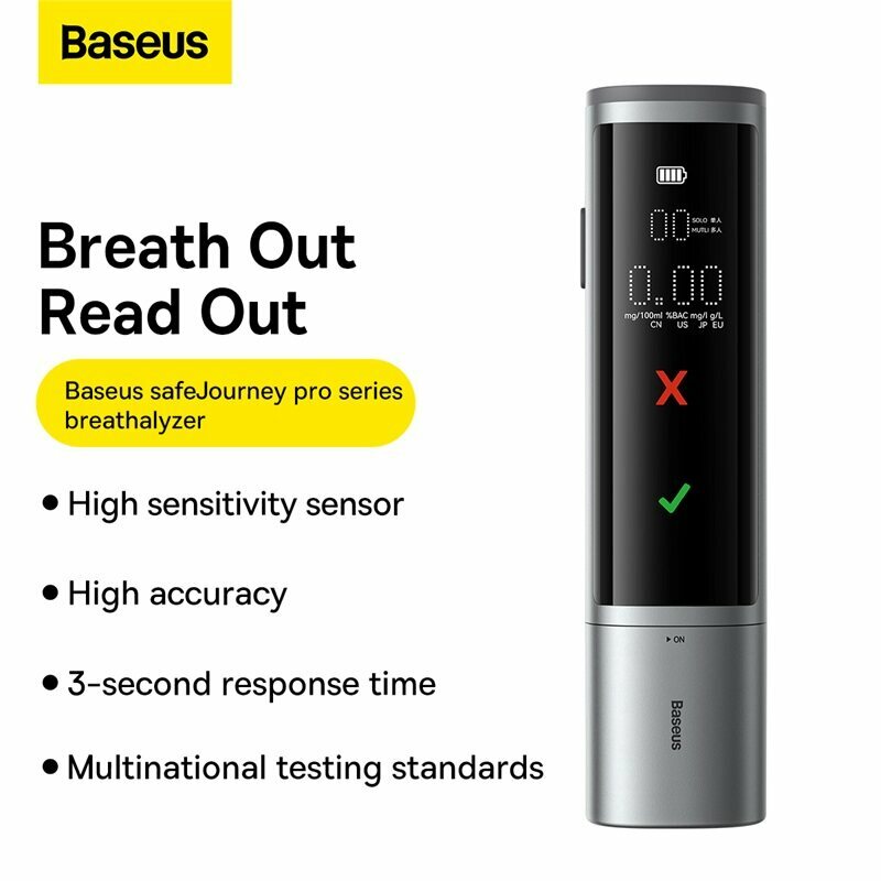 Baseus-probador automático de Alcohol, dispositivo profesional de detección de respiración, adecuado para tráfico, conducción, Drunk