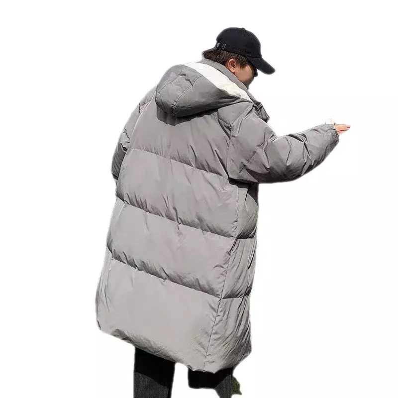 Piumino coreano con cappuccio di media lunghezza piumino invernale da uomo spesso stile Hong Kong Ins tendenza piumino caldo sciolto di marca alla moda