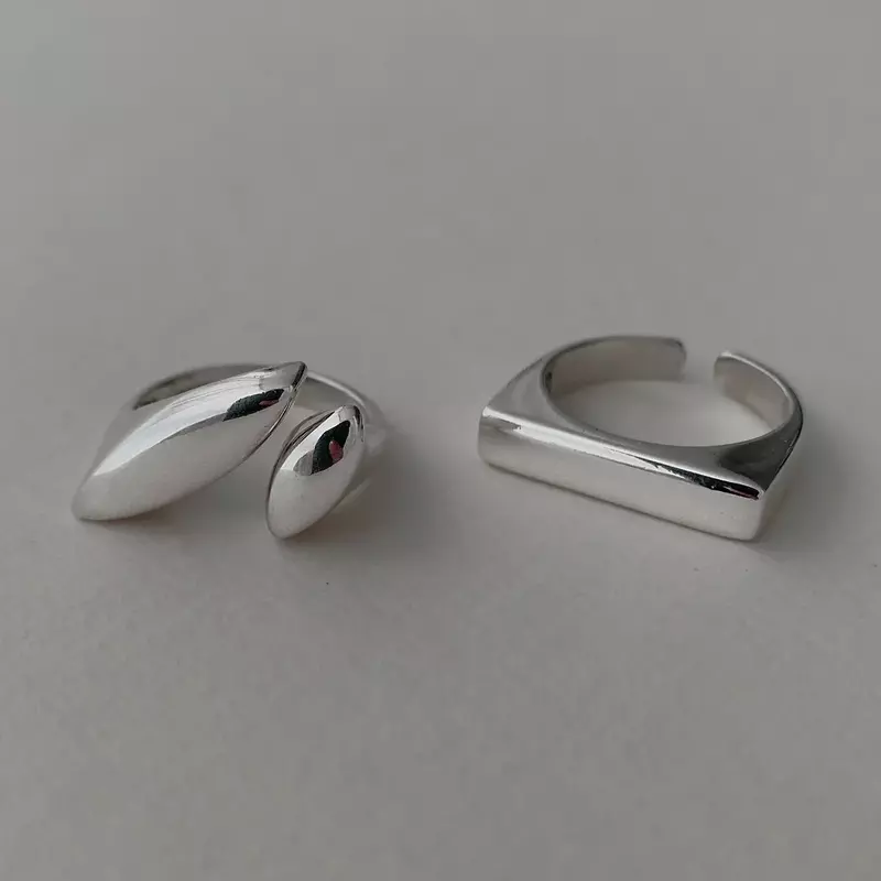 Anello minimalista in argento Sterling 925 per le donne ampio piatto semplice dito aperto Vintage anello fatto a mano allergia per il regalo di compleanno della festa