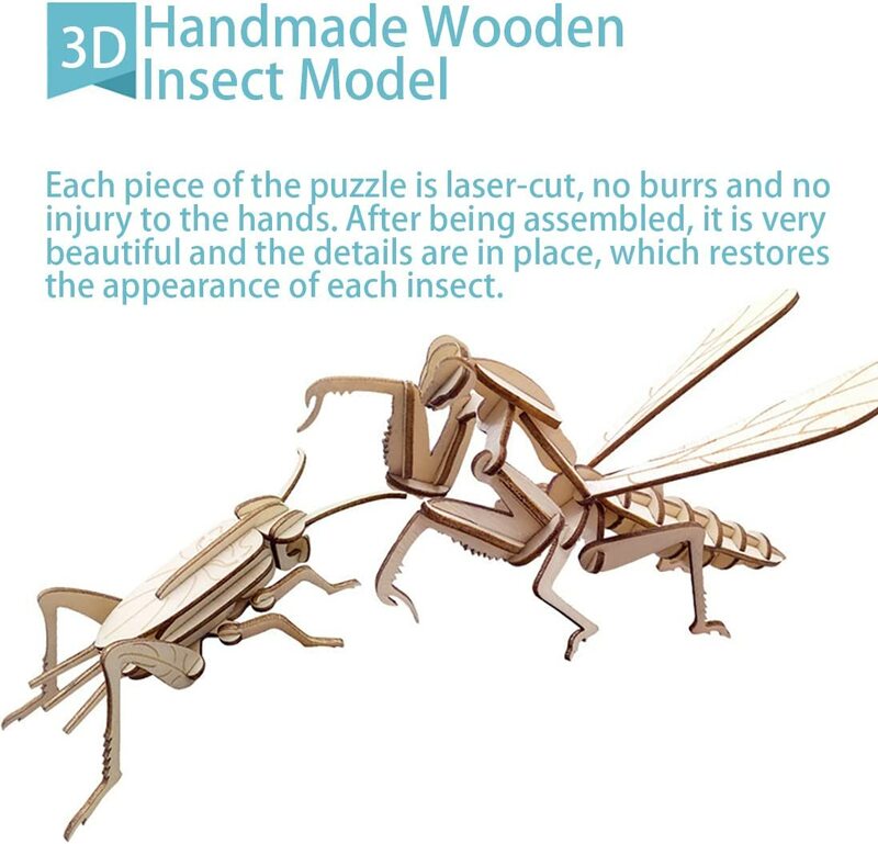 puzzle Rompecabezas de madera 3D para niños, adultos y adolescentes, rompecabezas de insectos, modelo de montaje de esqueleto de animales, manualidades de madera, rompecabezas 3D, juguetes de tallo, regalos montessori