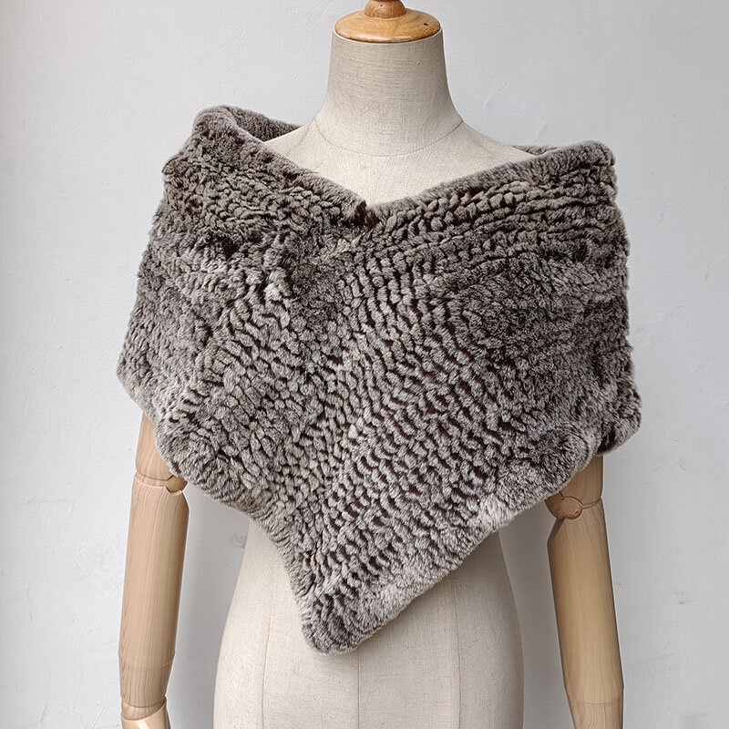 Poncho tricoté en fourrure de lapin Rex pour femmes, châle d'hiver, vente en gros, CDS064, 2022