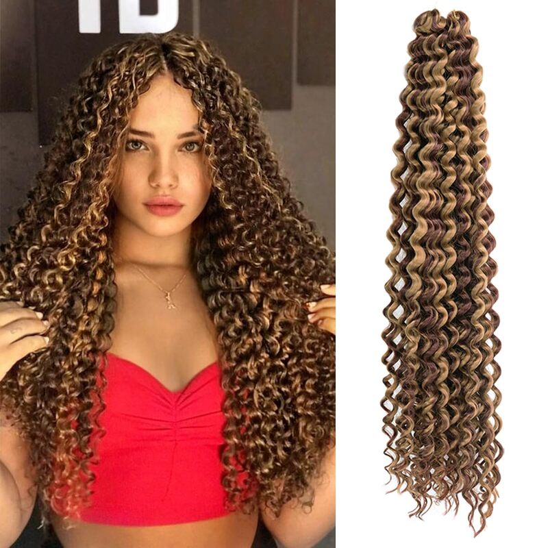 Sunfay Deep Wavy Twist Crochet Hair Synthetic Afro Curly Hair Crochet Braids Ombre Brown 22 Inches Braiding Hair Extension
