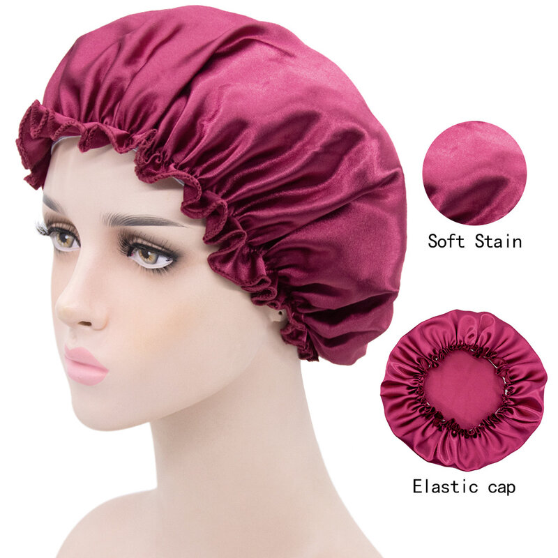 Faixa elástica para cuidados com os cabelos Bonnets para mulheres, cor sólida cetim, dormindo noite Caps, tampa do cabelo, gorros, chapéus de chuveiro Acessórios
