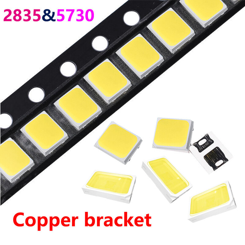 LED COB Chip Lamp Beads, 5730 ou 2835 Cobre, Iluminação LED, Peças de reposição Interior, Lâmpada Redonda, 0.5W, SMD, 100Pcs
