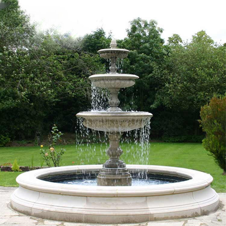 Fuente de agua de mármol de 4 niveles para decoración de jardín, tallado de piedra grande clásico para exteriores