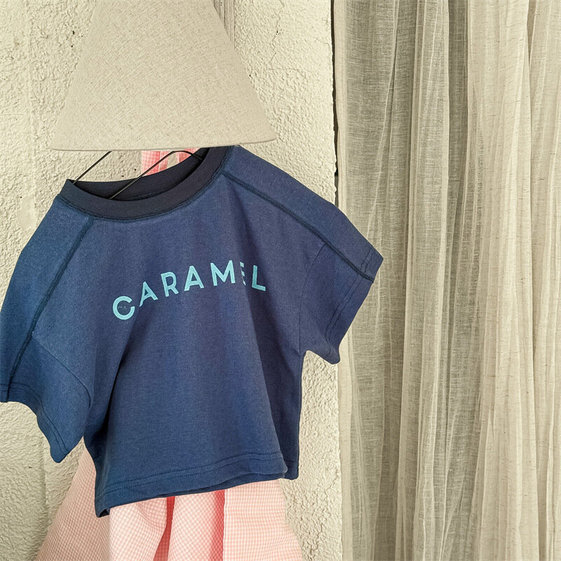 Camiseta de algodão com estampa de manga curta infantil, tops casuais, camiseta versátil, roupas de bebê, meninos e meninas, novo, verão, 2022