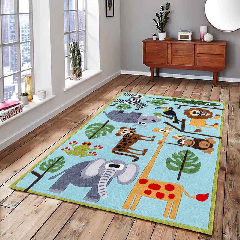 Children's room mats, small forest animals, retro robots. Made of soft flannel for living room and bedroom