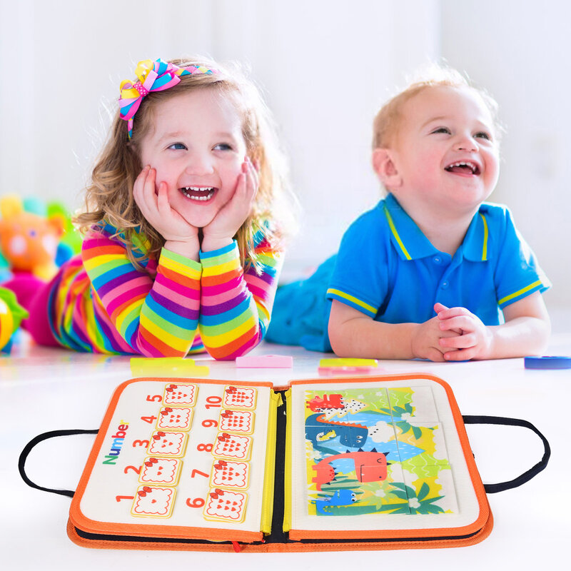 TUNJILOOL-Montessori Paroquial Brinquedos, Conselho Busy, brinquedo educativo precoce para criança, bebê sentiu pano Story Book, Forma 3D, jogo de cores