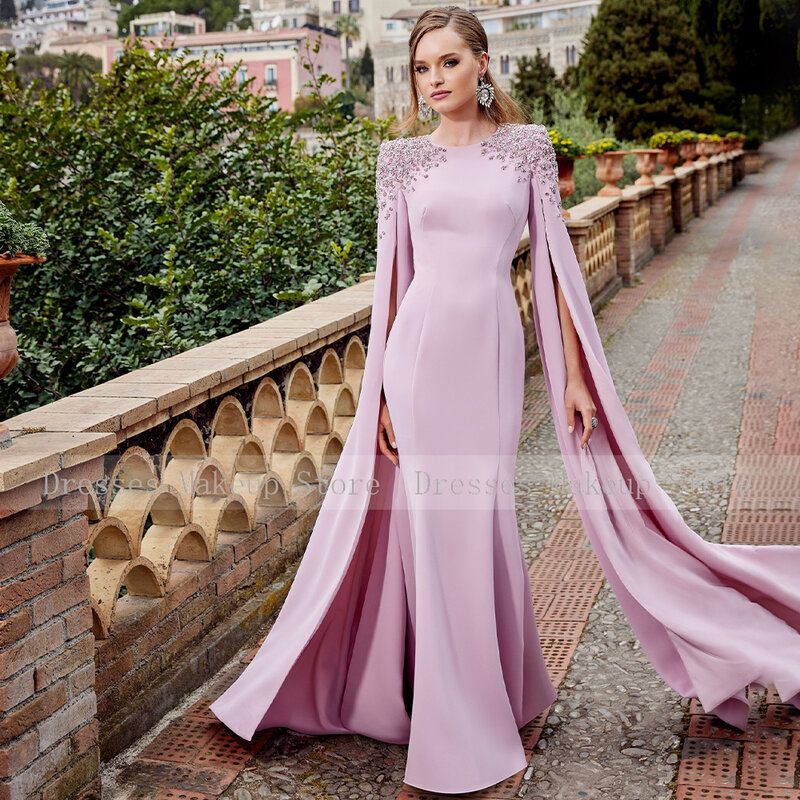 Lavender Monter of the Bride Dress Long Crystal O Neck Mermaid Luxury Wedding Guest Gown Women 2024 Trumpet Formal Party Dresses