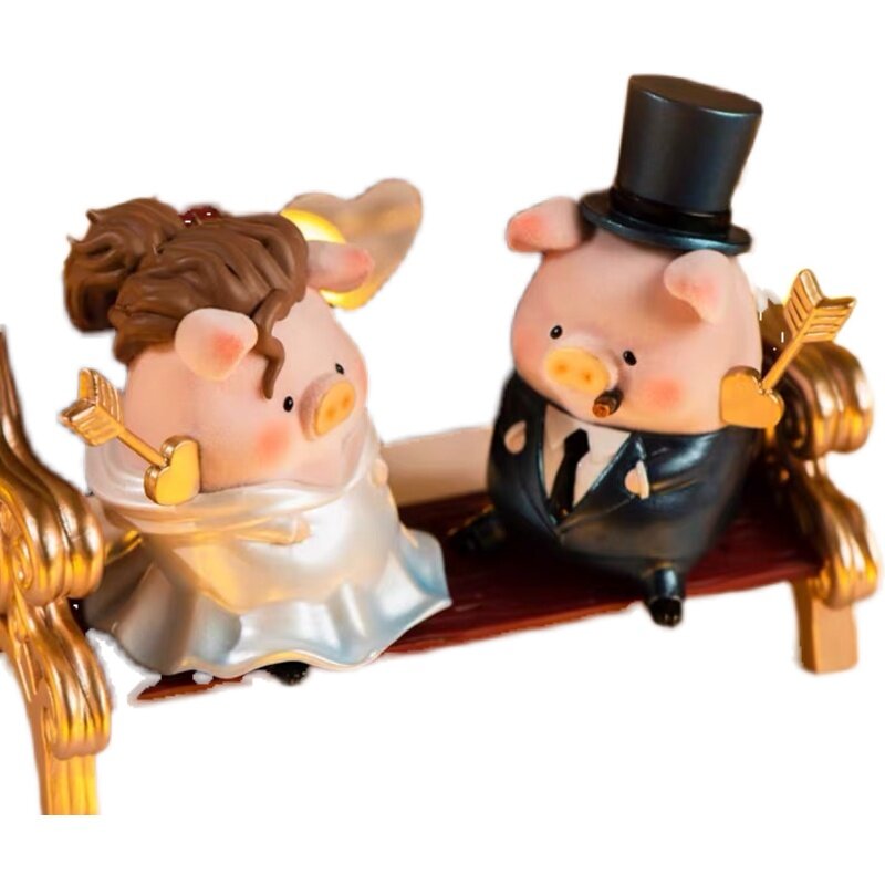 LULU – série d'amoureux de cochon d'amour bleu, ensemble limité de figurines d'action, modèle Kawaii, cadeau de noël d'anniversaire, jouet de Collection de bureau