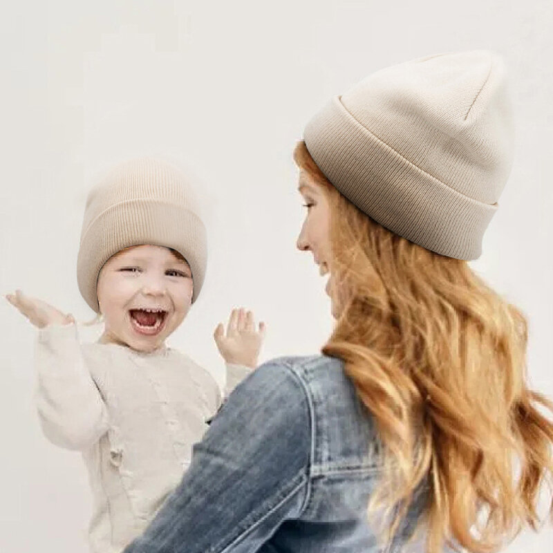 Gestrickte Mutter Kinder mütze Winter Baby Mütze Hüte einfarbige Kinder mütze für Mädchen Jungen Accessoires neue Baby Zeug 18 Farben