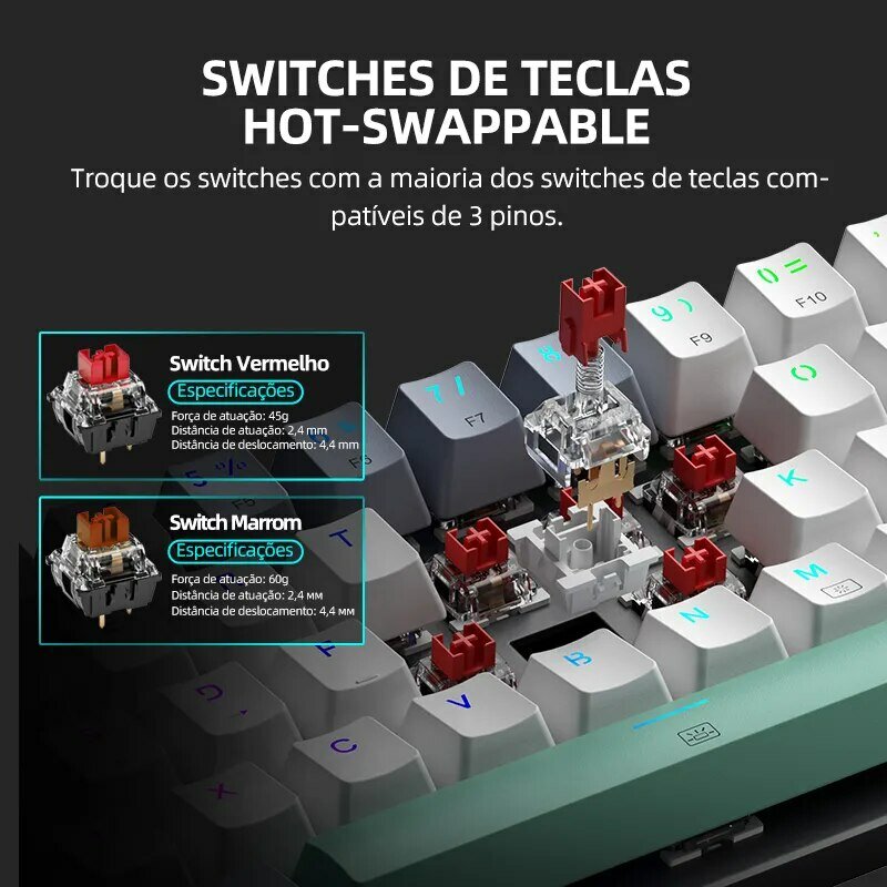 Machenike K500-B61 Mini Mechanical Keyboard 60% ABNT2 Layout RGB Backlight Hot-swappable NKRO Wired Gaming Keyboard For PC Gamer