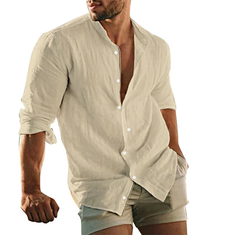 Camisa masculina de linho de algodão manga curta, blusas masculinas de trabalho profissional para homens, botão Harajuku para baixo, meia manga