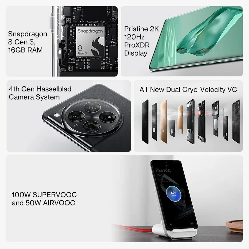 OnePlus-12 Versão Global Câmera Hasselblad, Snapdragon 8, Gen 3, Display 2K 120Hz, Carga SuperVOOC 100W, 16GB, 512GB