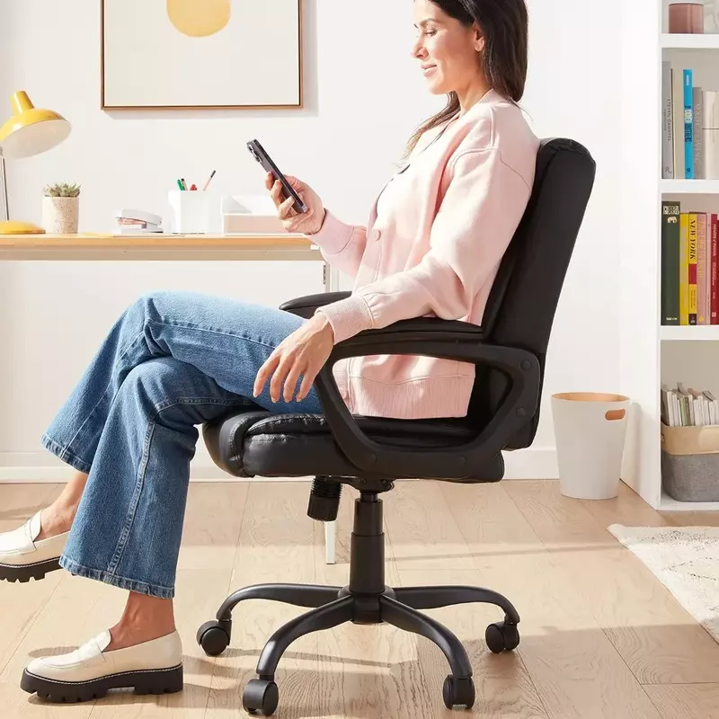 Классическое офисное кресло со средней спинкой, из искусственной кожи, с подлокотником, 26x23,75 дюйма Ш x 42 дюйма в, черные настольные стулья