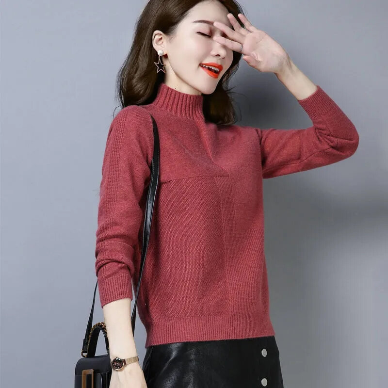 Jesienno-zimowy sweter z golfem Slim Fit swetry Basic 2023 moda koreański bluzki z dzianiny sweter damski sweter Stretch sweter