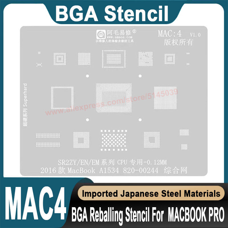 Plantilla BGA para MACBOOK Pro 2016, A1534, A1706, A1707, SR2ZY/EN/EM, plantilla de CPU, Replantación de cuentas de semilla de estaño, plantilla BGA