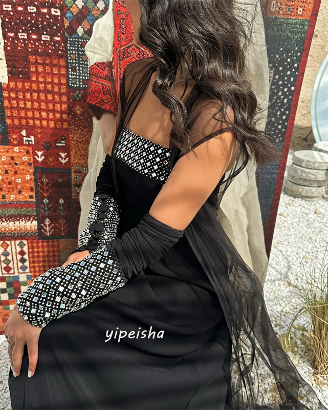 Prom Dress Saudi Arabia Modern Style Formal Evening Strapless A-line Beading Tulle Satin Bespoke Occasion Dresses