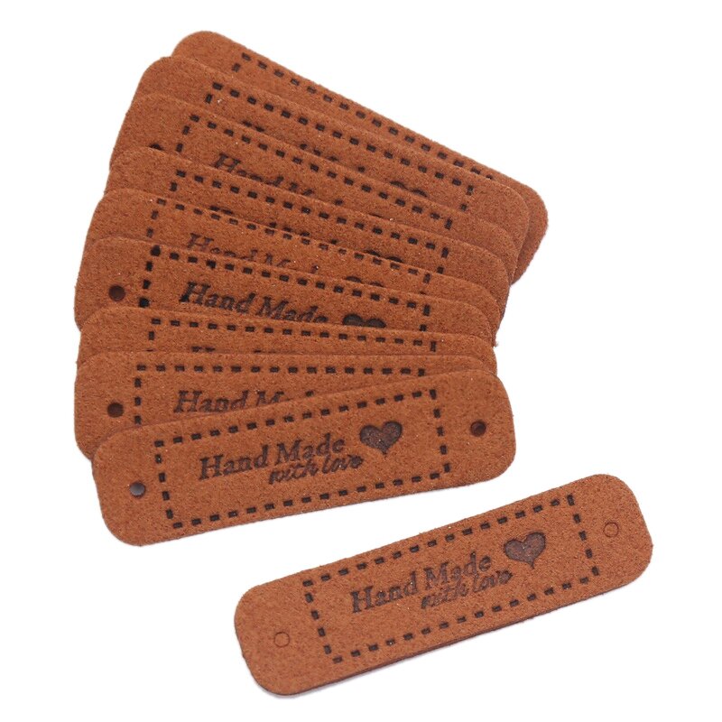 50 buah buatan tangan dengan cinta kulit imitasi jahit pada label hiasan Aksesori rajut dengan lubang untuk DIY kerajinan jahit