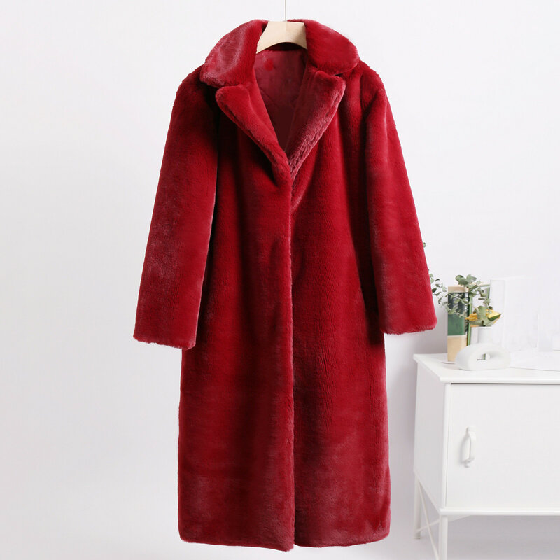Casacos longos de pele sintética com capuz feminino, casacos grossos de lã para senhoras, elegantes e quentes, roupas fofas, finas, inverno