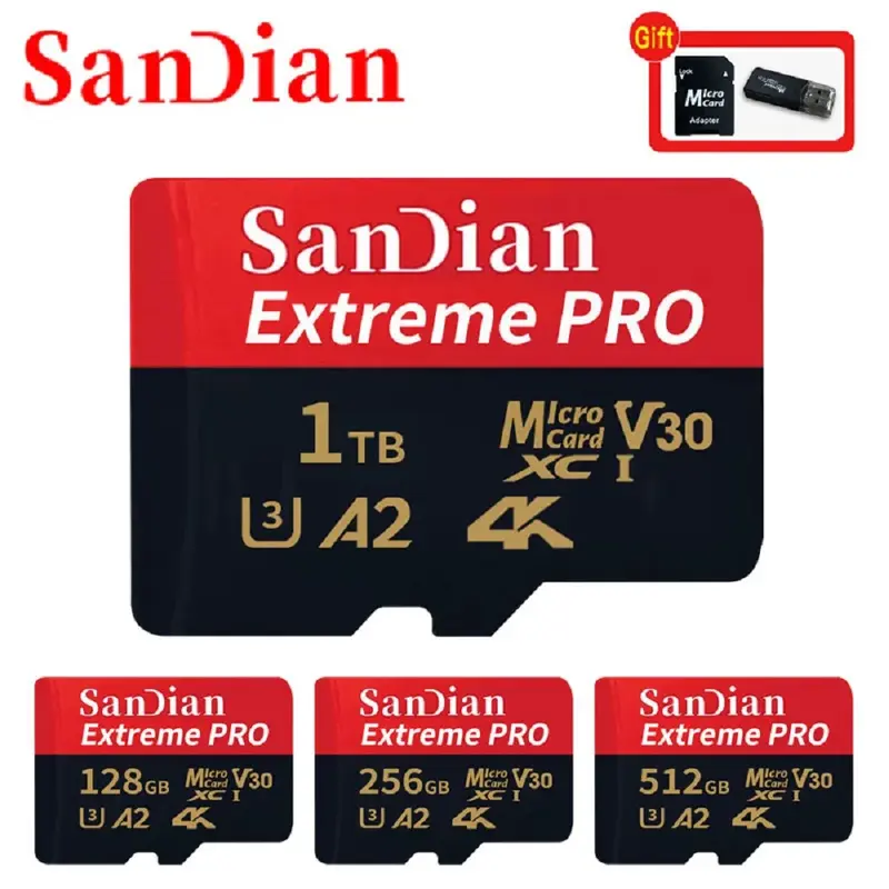Cartão Micro TF SD para Smartphone, Cartão de Memória de Alta Velocidade, Flash Card, Câmera, Drone, U3, 4K, 512GB, 128GB, 256GB, A2, 1TB, Classe 10