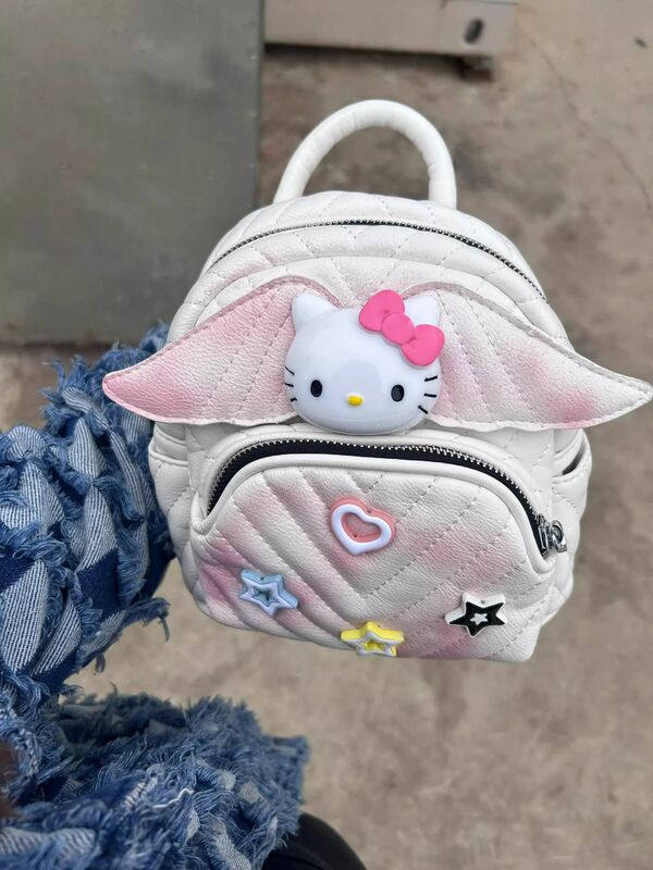 Hello Kitty zaino da donna con ricamo Tie-dye borse estetiche per ragazza Fashion Cartoon Cute Y2k zaino da viaggio di grande capacità