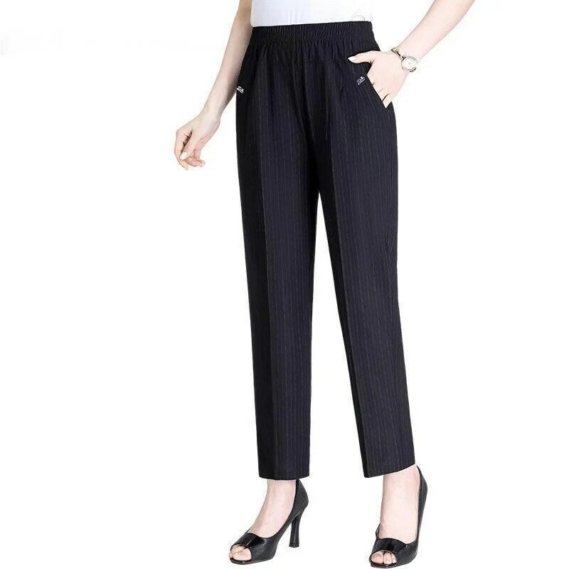 Pantalones informales de XL-6XL para mujer, pantalón holgado de cintura alta, elástico, para primavera y verano, 2023