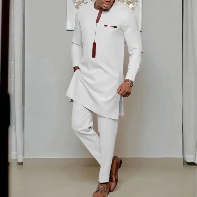 Men's luxury fashion casual white print two-piece set