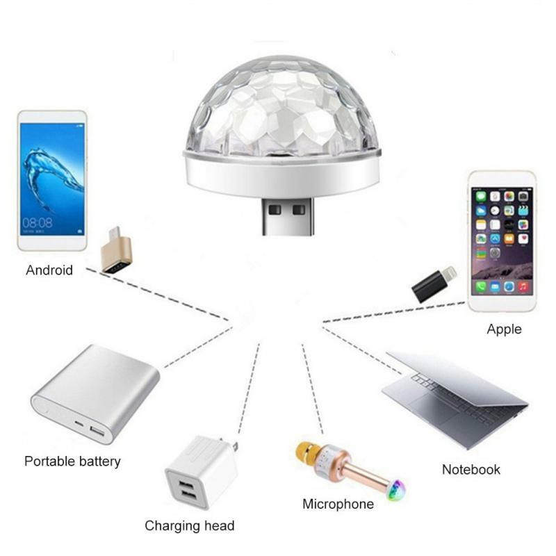 Mini Boule de Chang USB pour Voiture, Éclairage de ixSonore, Lumières Automobiles RVB, Multi Documents, Décorations de Salle, Lampe Stroboscopique Magique