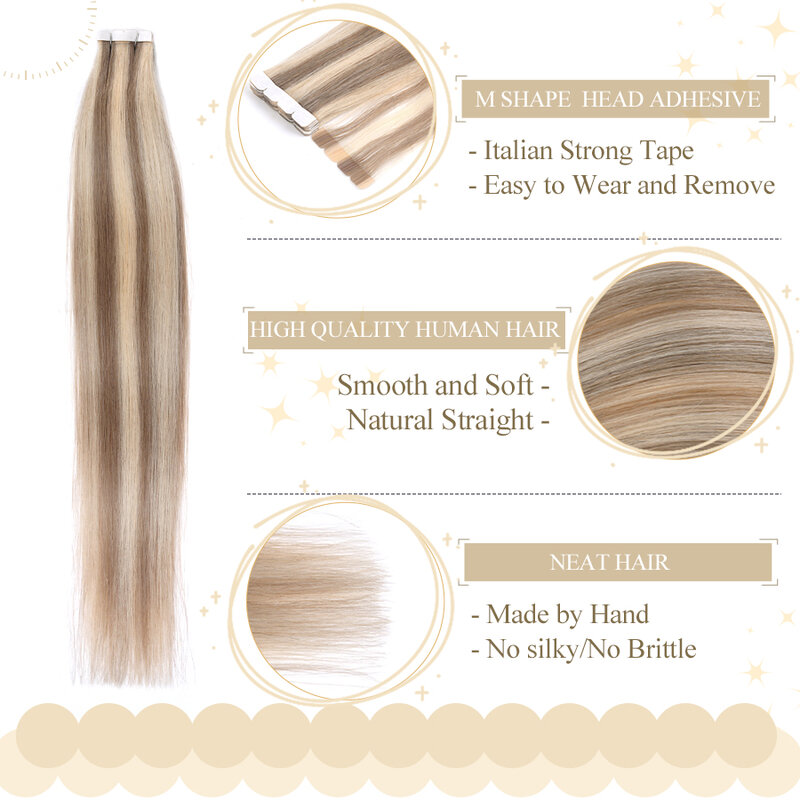 Волосы для наращивания ZURIA, 10 шт., мини-лента в шиньонах, клейкая лента, оригинальные Натуральные Прямые парики для женщин 12-24 дюйма