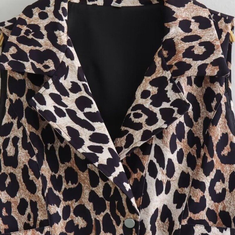 HOUZHOU 여성용 빈티지 레오파드 패턴 조끼, 동물 프린트, Y2k 패션, 미적인 여름 캐주얼 상의, 오버사이즈 민소매 재킷