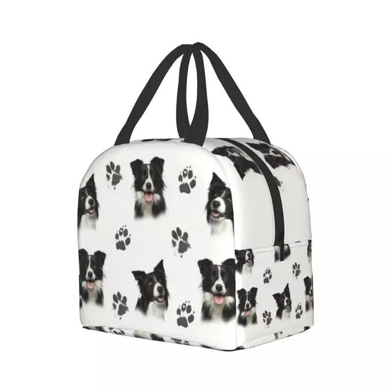 Custom Border Collie Lunch Bag Women Thermal Cooler Insulated Lunch Boxes for Kids School Children Fruit Fresh Storage Bag