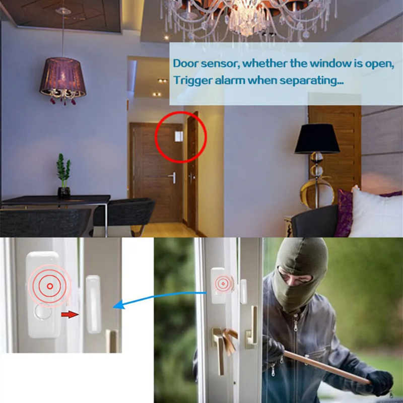 Sensor pintu jendela magnetik nirkabel 433MHz, aksesori Host saklar kunci pintu keamanan kit Maling rumah sistem Alarm
