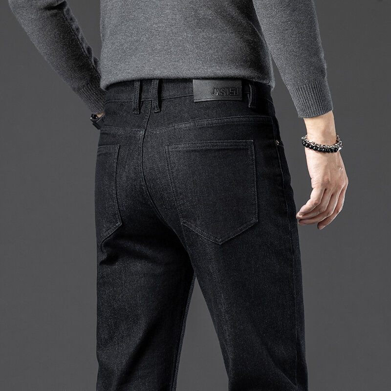 Jeansy ze streczem na co dzień dla mężczyzn jesień nowy czarny klasyczny styl proste proste męskie markowe luźne spodnie jeansowe