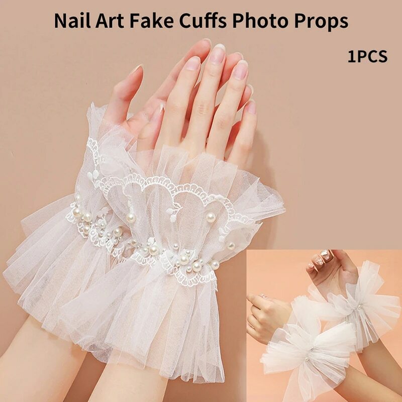 1PC Nail Decorations For Nail Art Lace Fake Pleated Cuff Manicure Photography Props Fake Sleeves Nail Accessories Supplies Charm