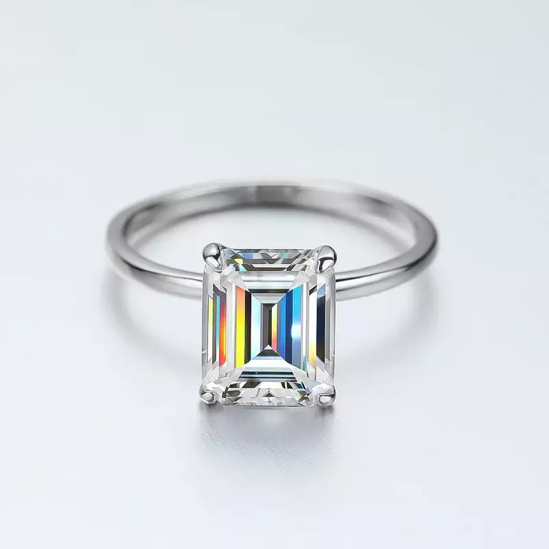 ALITREE-Anillo de moissanita s925 para mujer, plata esterlina, oro blanco, banda de boda, Diamante rectangular, anillos de compromiso, regalos de joyería