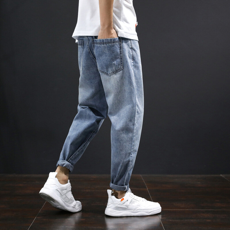 Jeans Baggy retos para homens, calças jeans azul claro, plus size, outono