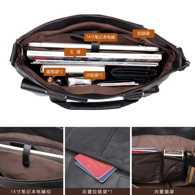 Mens Leather Briefcase Hand Bag Genuine Leather Business Bag Working Totes Of Doctor Office Man Business Shoulder Bag 40cm
