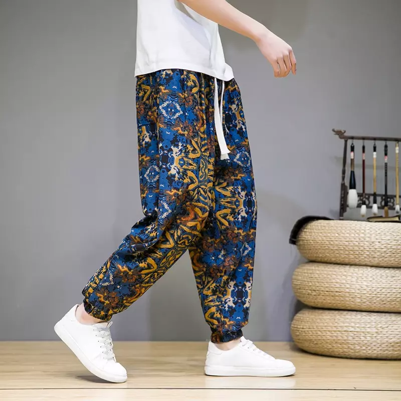 2024 New Style Men Spring Summer Thin Breathable Cotton Linen Pants Men  Printed Casual Pants Loose Pants