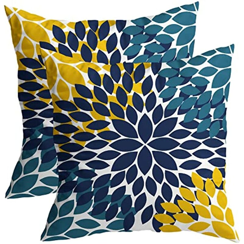 Azul marinho amarelo travesseiro cobre cerceta amarelo dahlias flores lance travesseiro moderno quinta rústico fronhas sofá almofada