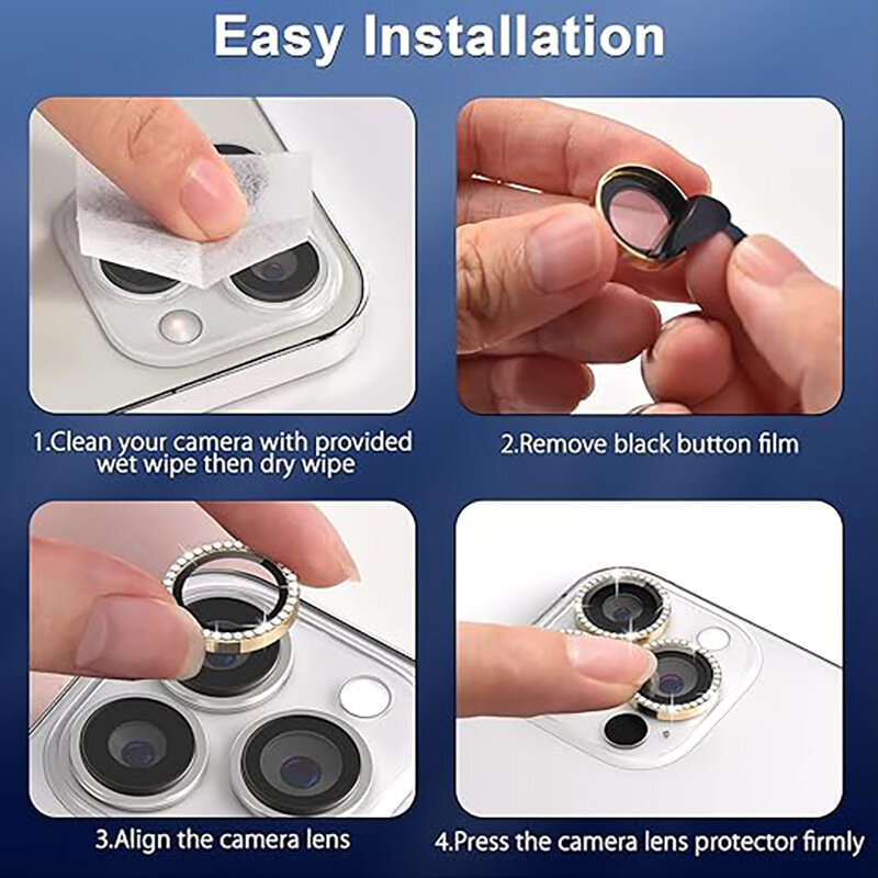 Protezione dell'obiettivo della fotocamera per iPhone 11 12 13 14 15 Pro Max Mini 9H pellicola protettiva per schermo in vetro temperato 14/15 Plus anello in metallo