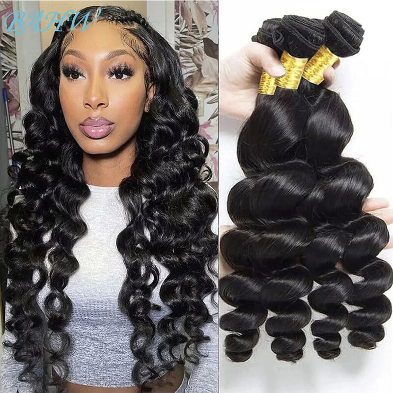 Mongolian Loose Wave Hair Bundles para mulheres negras, cabelo humano virgem, extensões de cabelo cru, cor natural, atacado, 1 PC, 3 PCs, 4 PCs