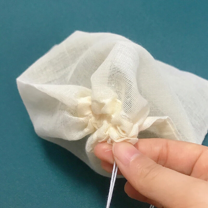 10 buah tali katun tas sup memasak dapat digunakan kembali kain tipis Filter teh makanan bumbu saringan bumbu kantong bumbu membuat saringan