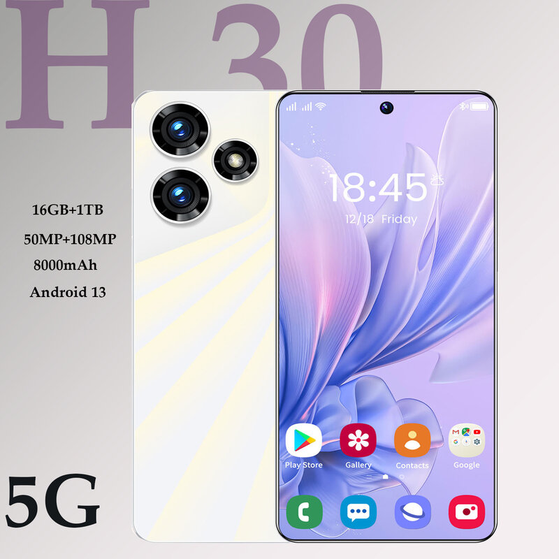 H30 5G Smartphone Face Unlock 7.3 pollici 16GB + 1TB 8000mAh 50MP + 108MP Dual SIM Dual Standby Android 13 telefono cellulare originale