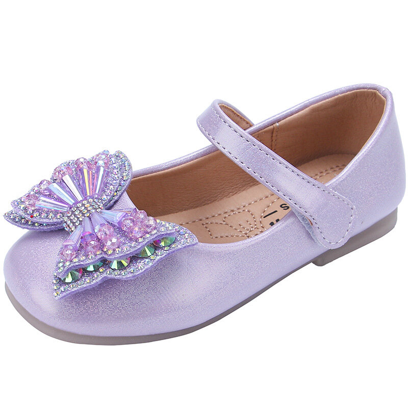 Sepatu Kasual Anak Perempuan Sepatu Datar Pita Payet Bayi Putri Sepatu Kulit Performa Anak-anak Mode 2023 Musim Semi Musim Panas Baru H155