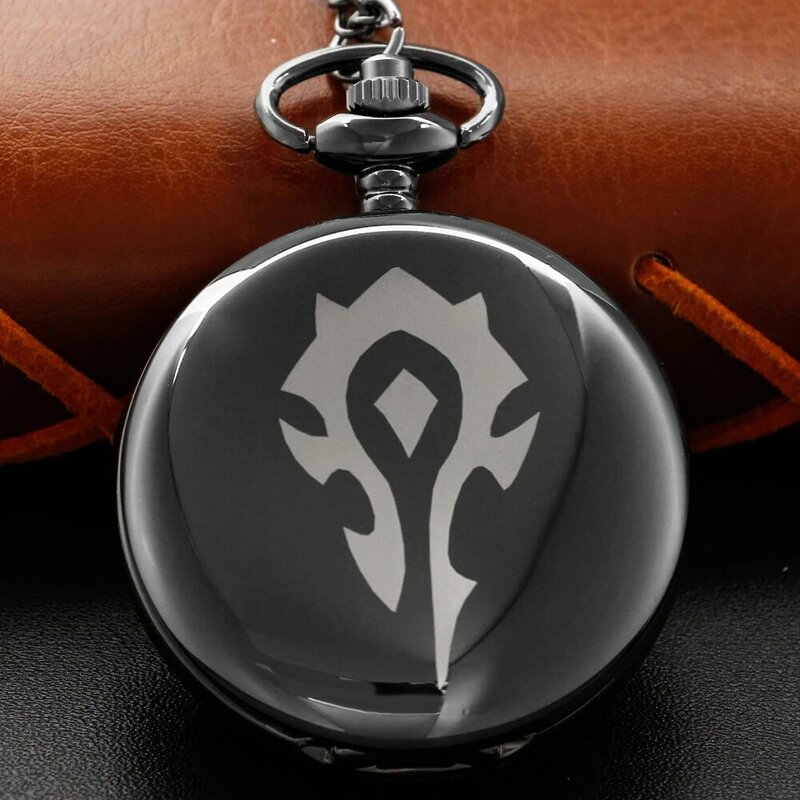 Steel Black Smooth Texture Quartz Pocket Watch Fashion Symbol Carved Necklace Accessories Pendant Best Gift