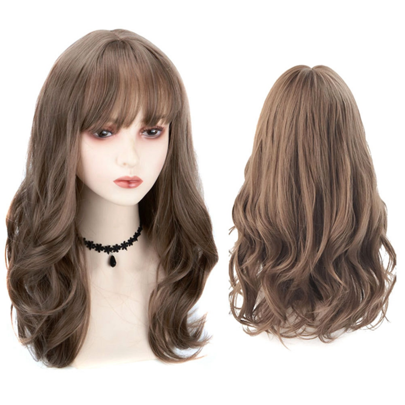 24 Inches 13x4 Short Wave Daily Synthetic Wigs for Black White Women Cosplay Natural Fiber Hair Bob- Water Wavy Wig